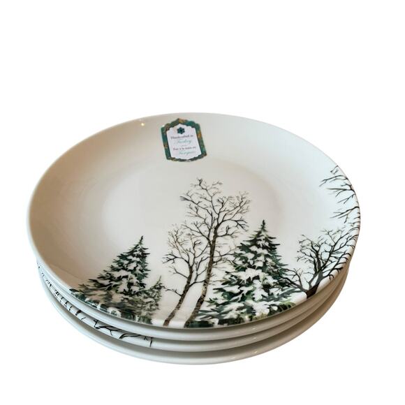 Intesa Home Christmas Pine Tree Salad Plates 8in Green White Set of 4 NEW - Picture 5 of 9